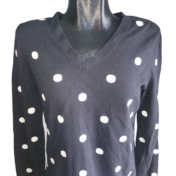 Tommy Hilfiger Black And White Polka Dot V Neck Sweater M - Picture 2 of 7